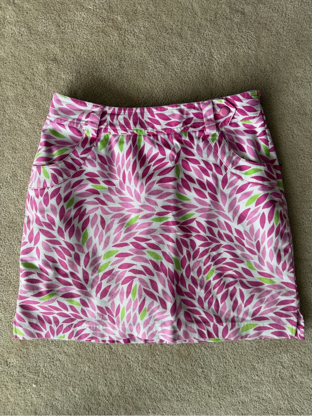 EP Pro Pink and Green Leaf-Print Mini Skirt